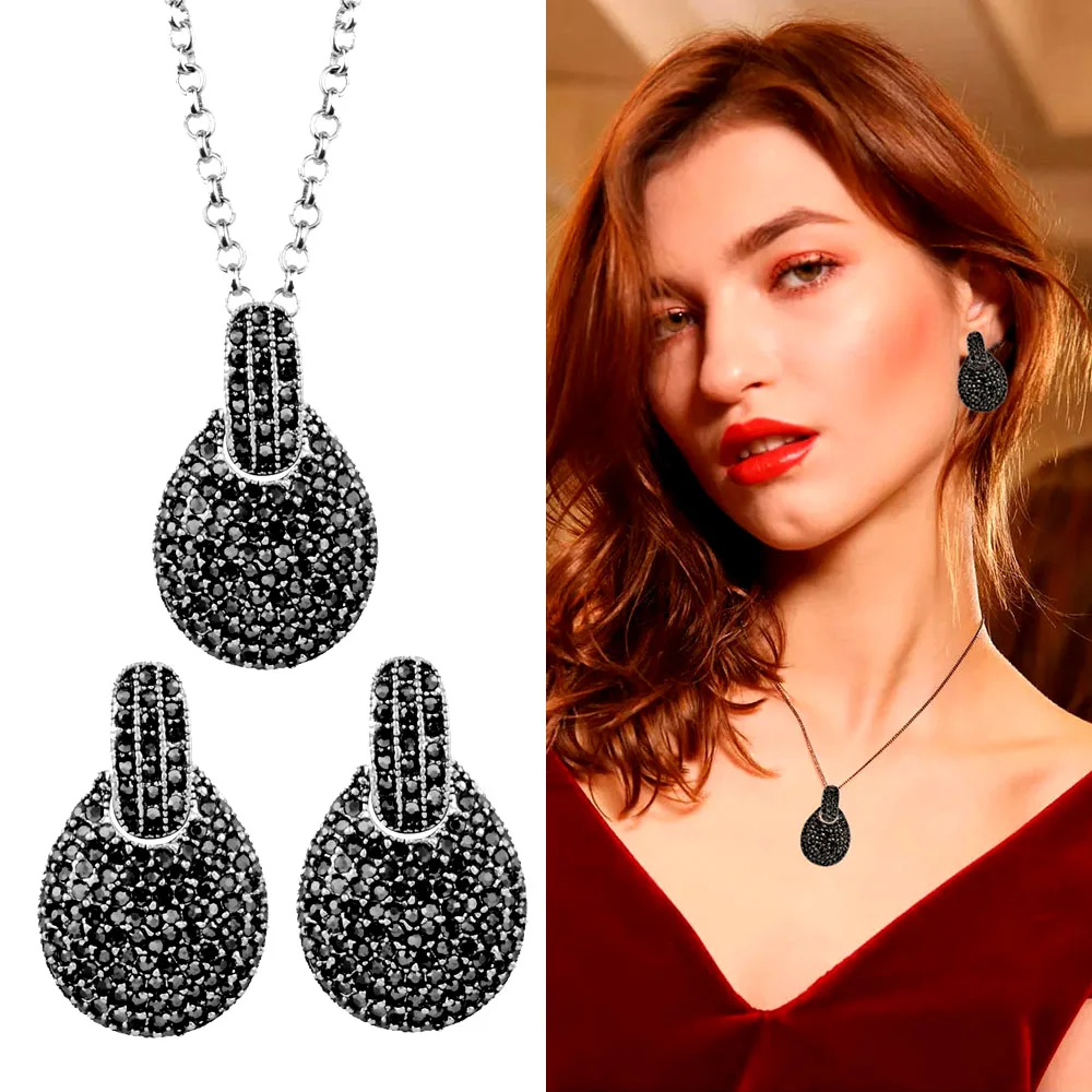 SINLEERY винтажные Капли Ювелирные наборы для женщин античный серебряный цвет полный кубический цирконий серьги ожерелье набор TZ068 SSO