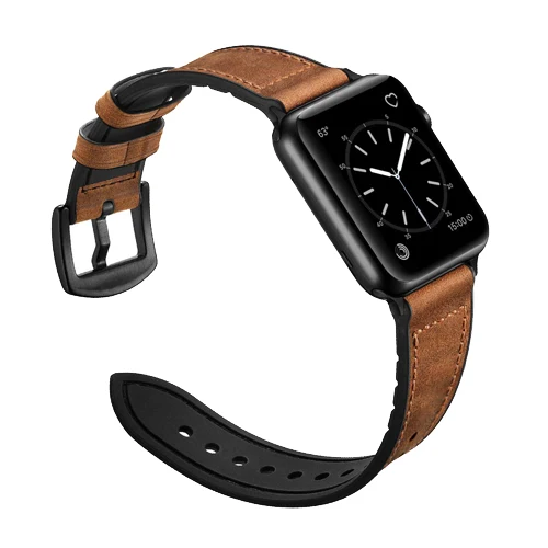 dark brown 1 Силиконовые и кожаный ремешок для apple watch, ремешок 42 мм, 38 мм, версия apple watch группа 4 5 44 мм 40 мм iwatch ремень 3/2/1 высокое качество браслет - Цвет ремешка: dark brown 1