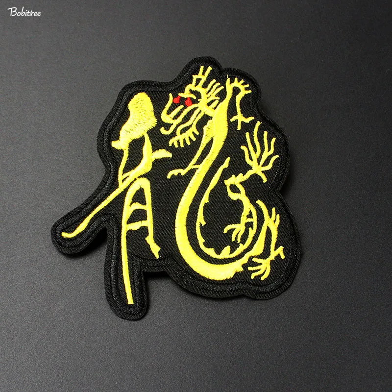 Патчи для глажки с китайским словом Dragon потрясающие креативные Значки джинсовой