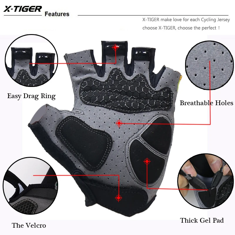 X Tiger Pro гелевые велосипедные перчатки спортивные с полупальцами MTB мужские и