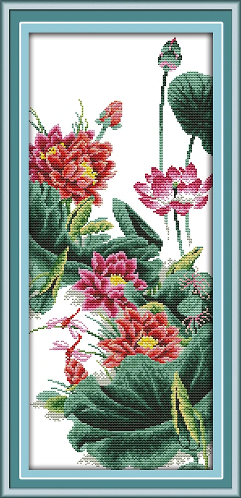 Картина lotuses с цветами прудом рыбкой стрекозой рассчитана на холст DMC 14CT 11CT Набор