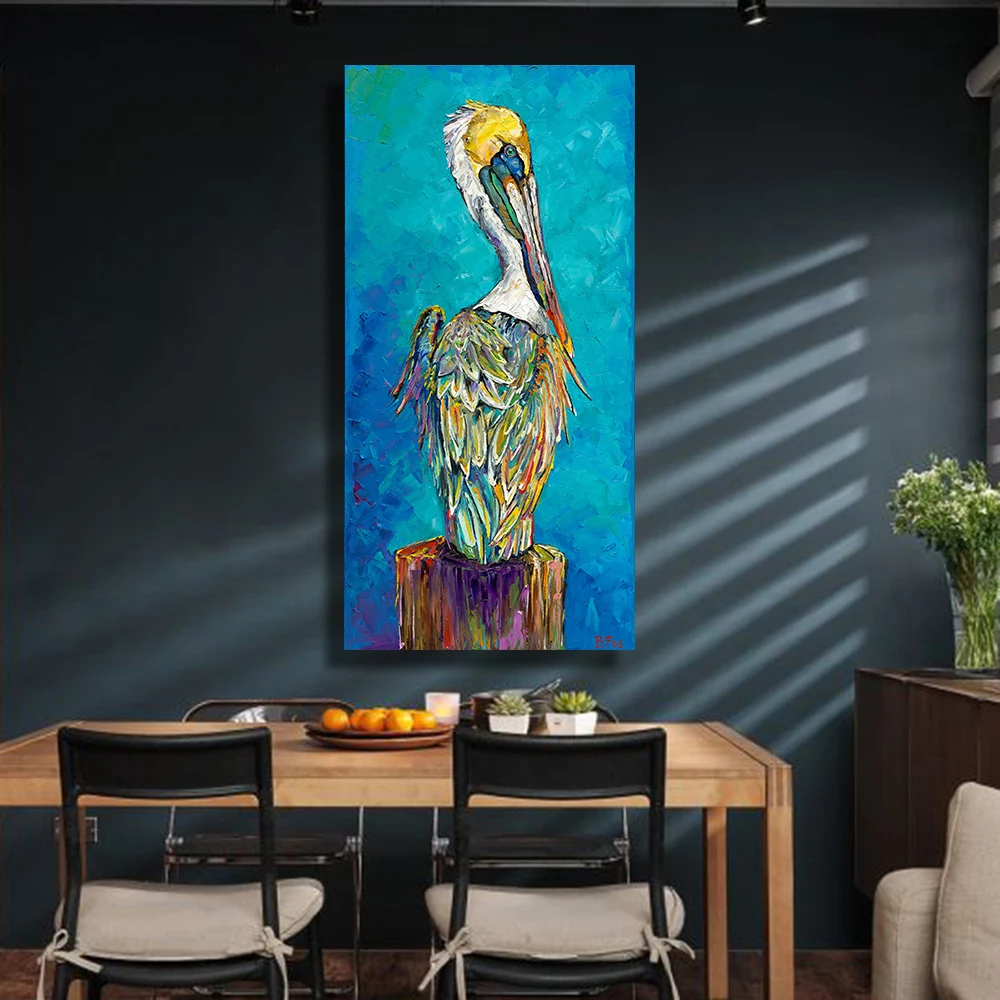 QKART домашний декор настенное Искусство Синий Животное масляная живопись на