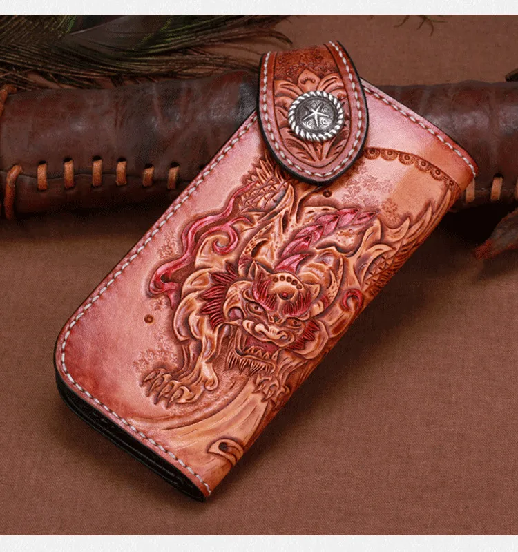 Оригинальные мужские бумажники из натуральной кожи резной Единорог богатая