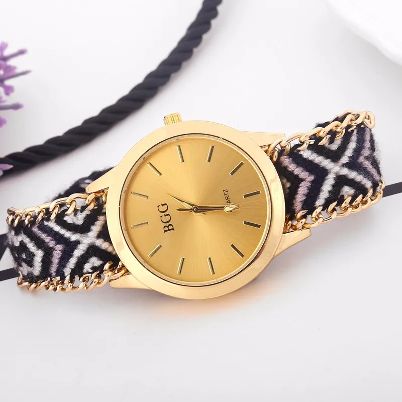 2017 Топ Элитный бренд BGG плетеный браслет ручной работы часы Творческий Ткань