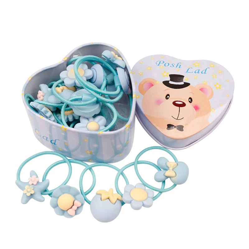 blue box blue 20 шт./лот, новинка, Подарочная коробка, для девочек, Мультяшные резинки для волос, эластичные милые повязки на голову, цветочные резиновые ленты Головные уборы, аксессуары для волос - Цвет: blue box blue
