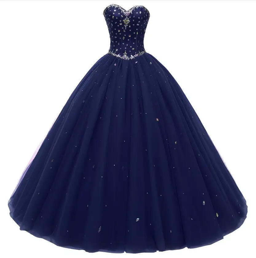Dark Navy Настоящее изображение, великолепные Бальные платья с хрустальными бусинами, дебютантное бальное платье, платья для выпускного бала, Vestido De Quince Robe De Soiree - Цвет: Dark Navy