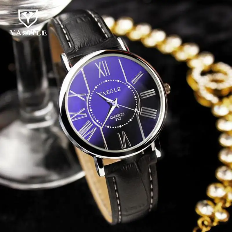 Классические часы от бренда yazole Rome с круглым циферблатом и кожаным кварцевым