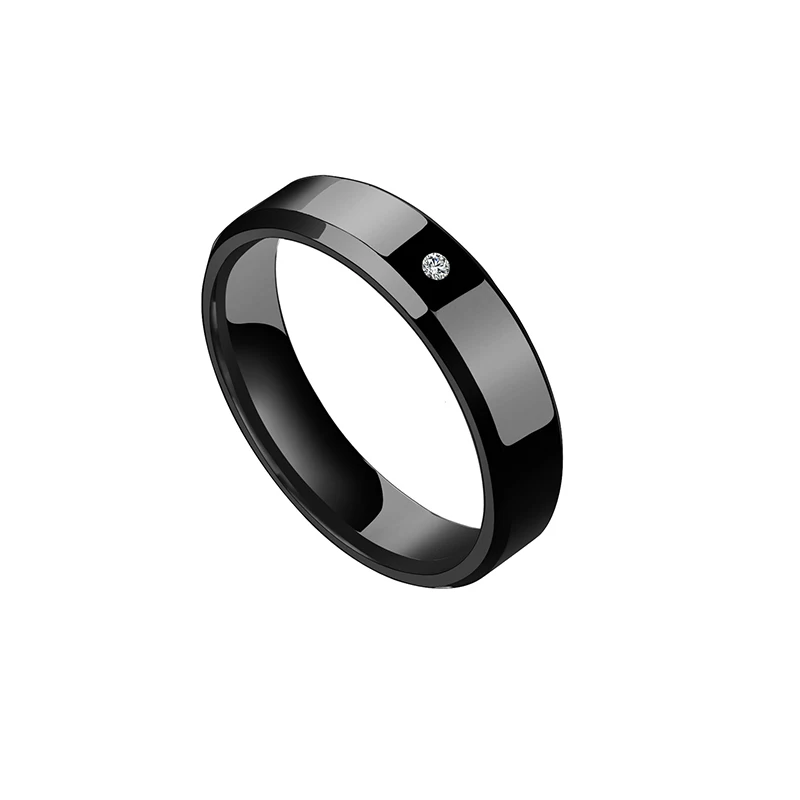 Black 6mm ELSEMODE, черное титановое кольцо, циркон для мужчин и женщин, заводские прямые антиаллергенные кольца для влюбленных пар, гладкие простые обручальные кольца - Цвет основного камня: Black 6mm
