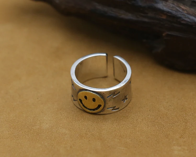 Мужские массивные серебряные кольца Smile Face из стерлингового серебра 925 пробы с