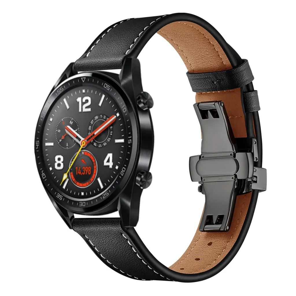 Умные часы Smartband с черной бабочкой, кожаный ремешок для наручных часов, ремешок для huawei GT Watch 22 мм, умные часы, ремешки