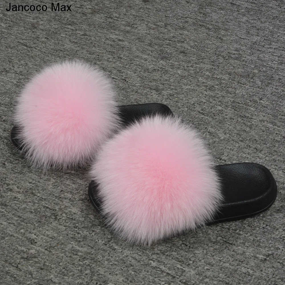 Тапочки для девочек Jancoco Max шлепанцы из натурального меха лисы на весну и лето S60