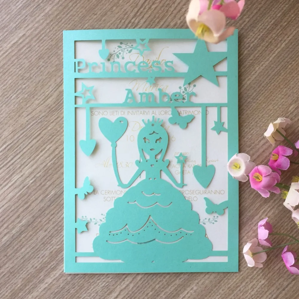 

100pcs/lot Chic Tiffany Blue Invitations Card Cute Girl Pattern Birthday Party Invitations Card Party Decorations