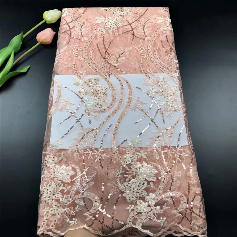 

2019 New style French net lace fabrics African tulle mesh lace fabrics with sequins high quality African laces fabrics hs65-2254