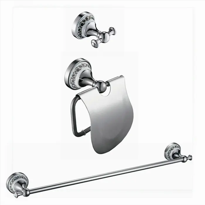 Free Shipping bathroom hardware set Solid Brass ceramic Chrome Robe hook Paper Holder Single Towel Bar 3 pcs DB000 robinet lava |