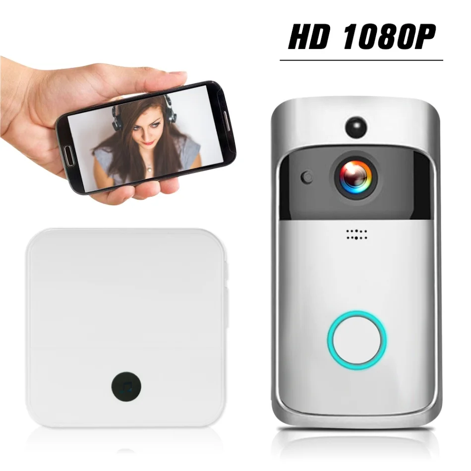 Silver 1pcs Doorbell WiFi умный беспроводной дверной звонок безопасности HD 1080P визуальный домофон Запись Видео дверной телефон Удаленный домашний мониторинг с дверным звонком - Цвет: Silver 1pcs Doorbell