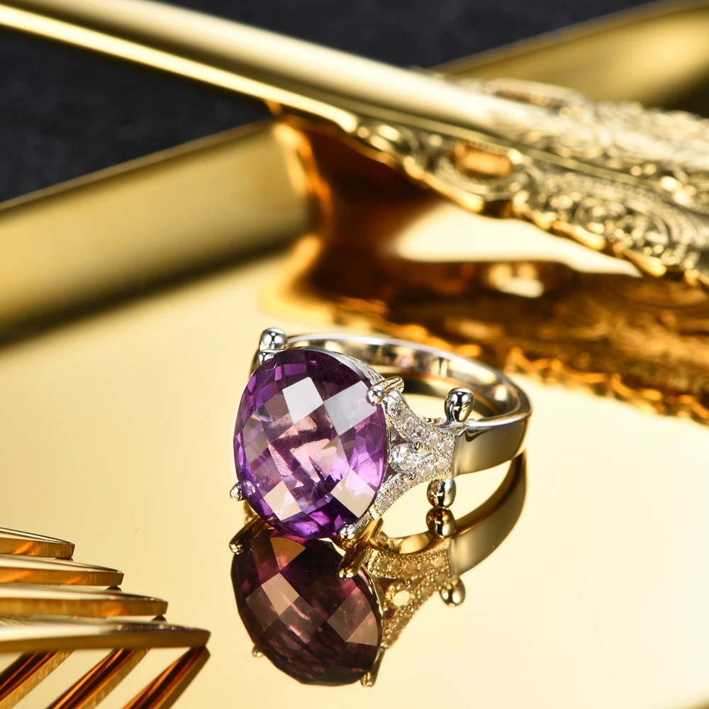 L& zuan натуральное 7.69ct кольцо с аметистом для женщин Настоящее 925 пробы Серебряное кольцо Овальный Фиолетовый драгоценный камень Свадебная вечеринка ювелирные изделия