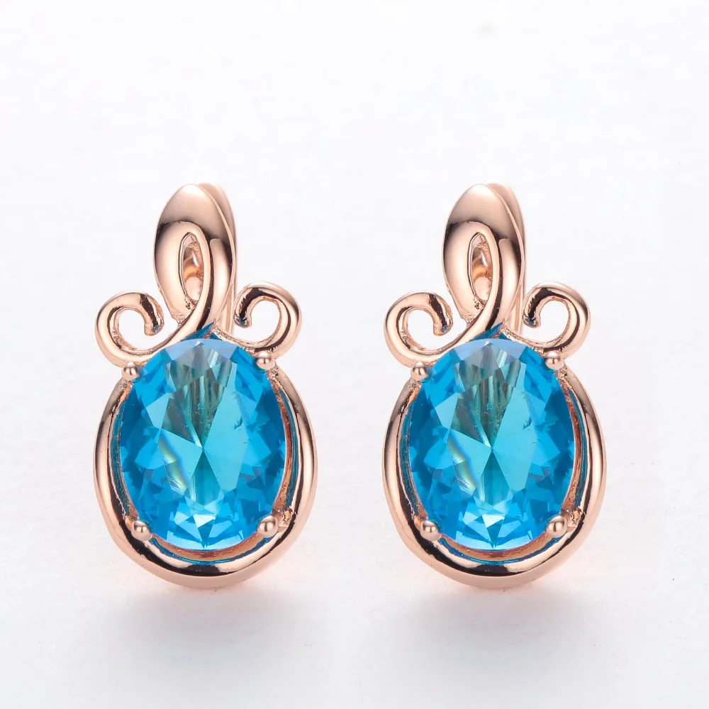 

HANRESHE Blue Stone Ellipse Shaped Stud Earrings For Women 585 Rose Gold Filled Womens Earring Round Wholesale Jewelry Gift