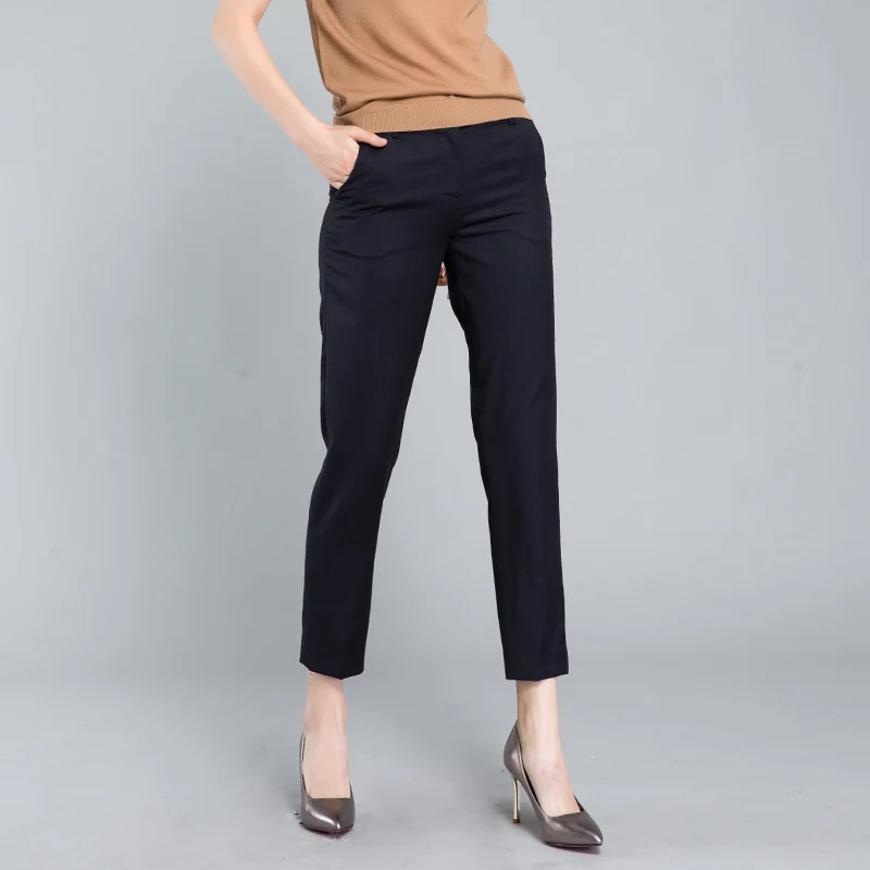 Женские смесь шерсти и шелка темно-ПР брюки 2017 Осень | Женская одежда