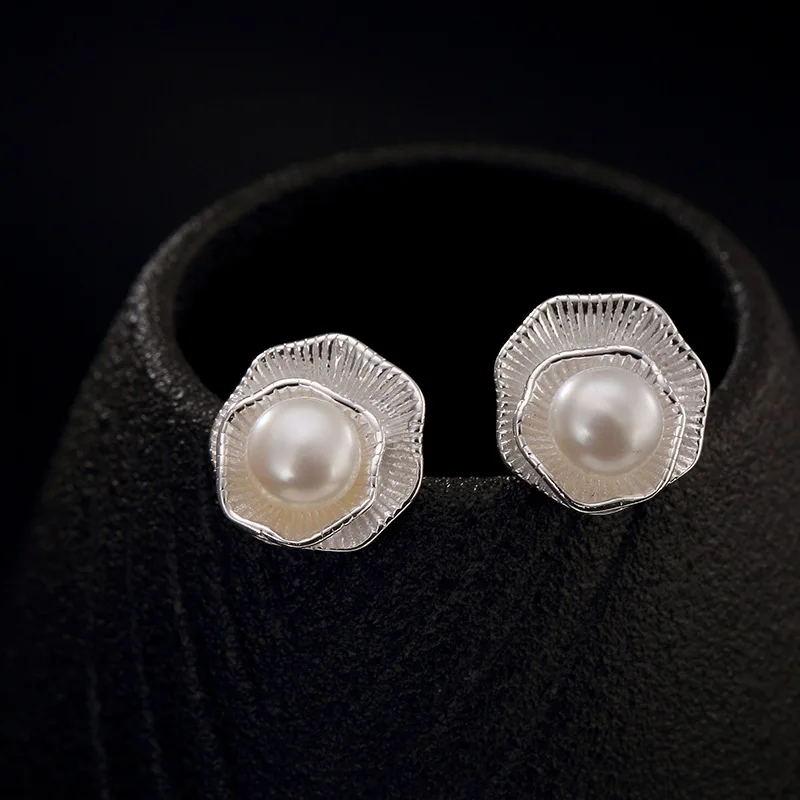 

Fashion 100% nature pearl real 925 sterling silver stud earrings for women pure S925 silver ear ing jewelry accessories