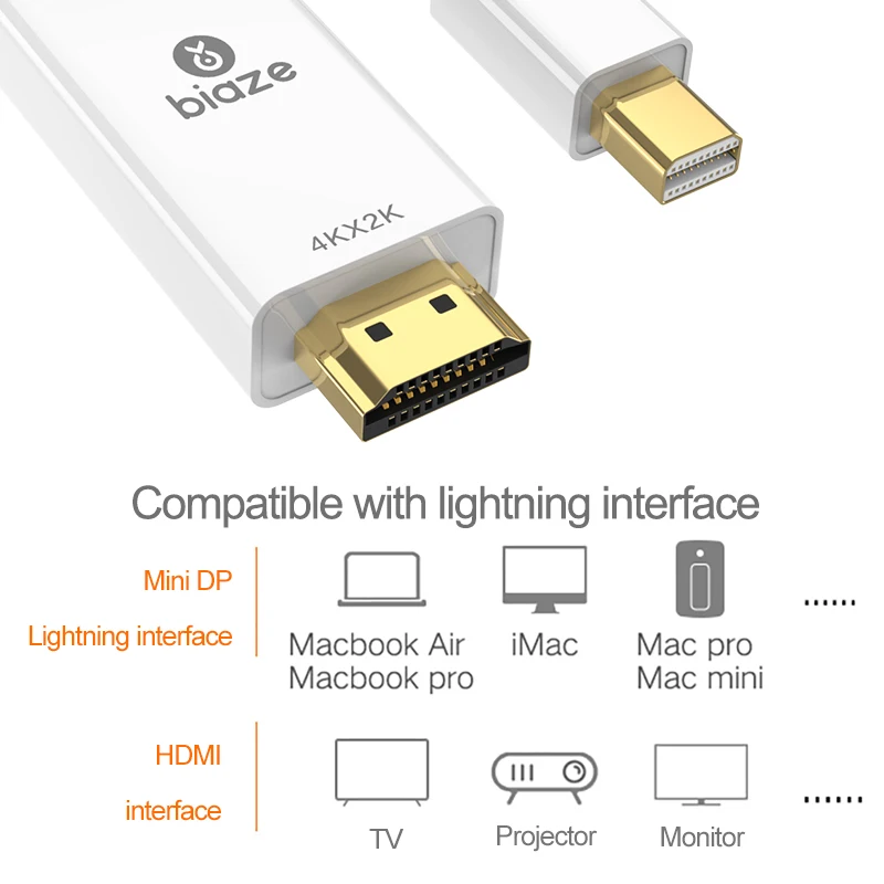 Biaze 4K MINI Displayport Адаптер DP к HDMI 1 8 M 3M Display Port конвертер для ноутбука проектор