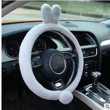 Серый Мультяшная крышка колеса зимний плюшевый чехол рулевого колеса автомобиля милый кролик 38 см авто украшение автомобиля Стайлинг розовый серый - Название цвета: Серый