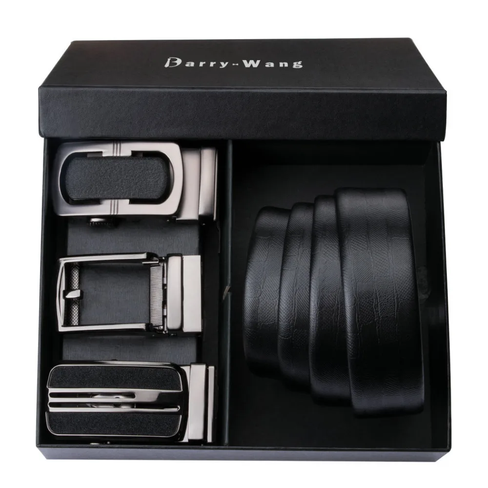 

PT-0005 Barry.Wang Automatic Buckle Genuine Leather luxury Belts For Men 110cm-150cm Long Alloy buckle Mens Belts Gift Box Sets