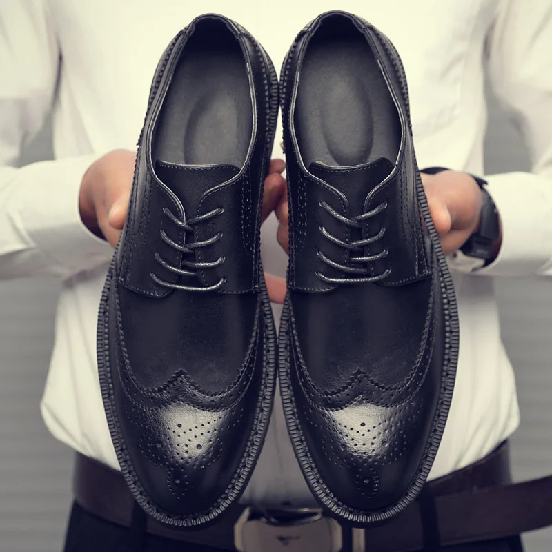 NPEZKGC Spring Big Size Men Leather Shoes Fashion Dress Business Shoes Lace Up Men Formal Oxfords Shoes For Men Wedding Shoes