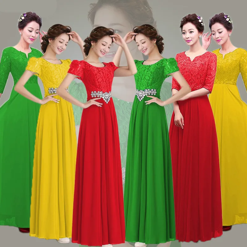 Зеленое желтое красное платье для свадебной вечеринки гостей невесты группы