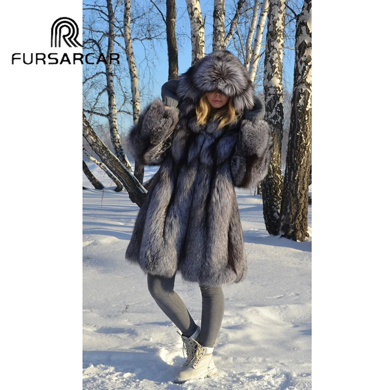 Новая зимняя Женская Шуба FURSARCAR из натурального меха модная Толстая теплая шуба