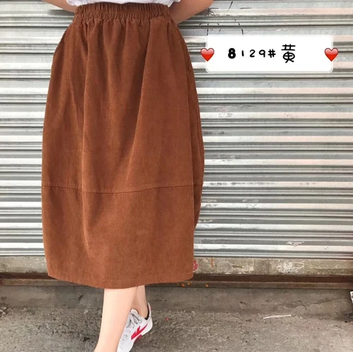 Повседневная японская Харадзюку хиппи бохо винтажная Ретро Вельветовая хлопковая эластичная талия карман Свободная Женская Весенняя Осенняя юбка - Цвет: Цвет: желтый