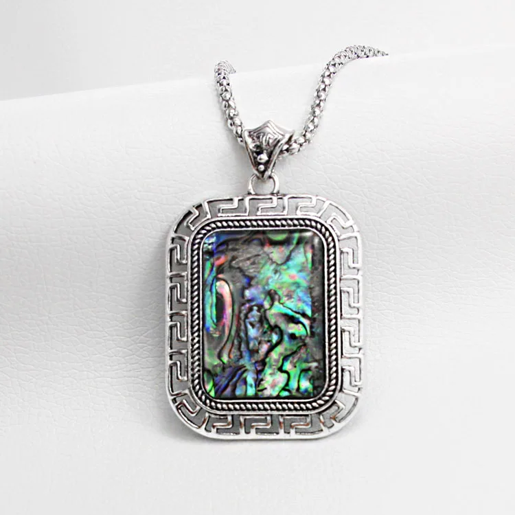 Длинное ожерелье с подвеской в виде ракушки стиле ретро Большая квадратная