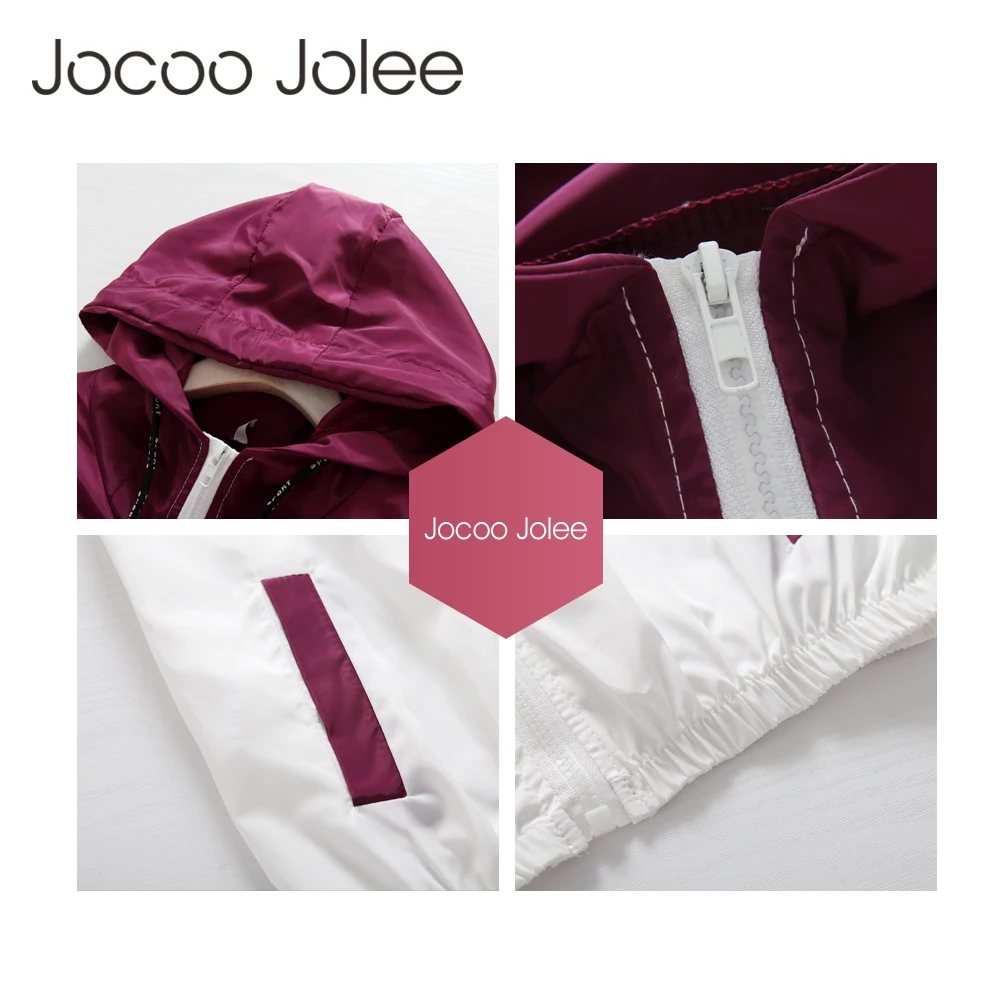 Jocoo Jolee весна осень модная двухцветная ветровка с капюшоном куртка на молнии с карманами Повседневная одежда с длинными рукавами Feminino пальто верхняя одежда