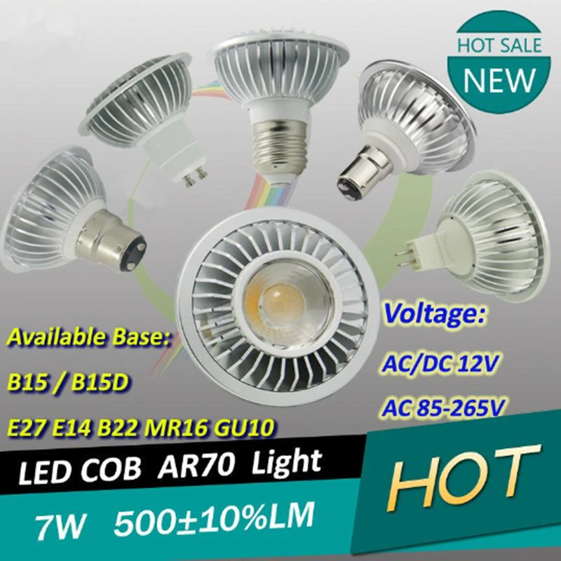 Светодиодная лампа ONDENN AR70 10 шт./лот 7 Вт B15/B15D/E27/E14/GU10/B22 с регулируемой яркостью для