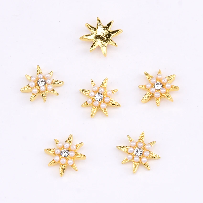 10pcs Crystal gold metal nail jewels rhinestones leaf design charms decorazioni unghie nail parts design materials Y1311~Y1316