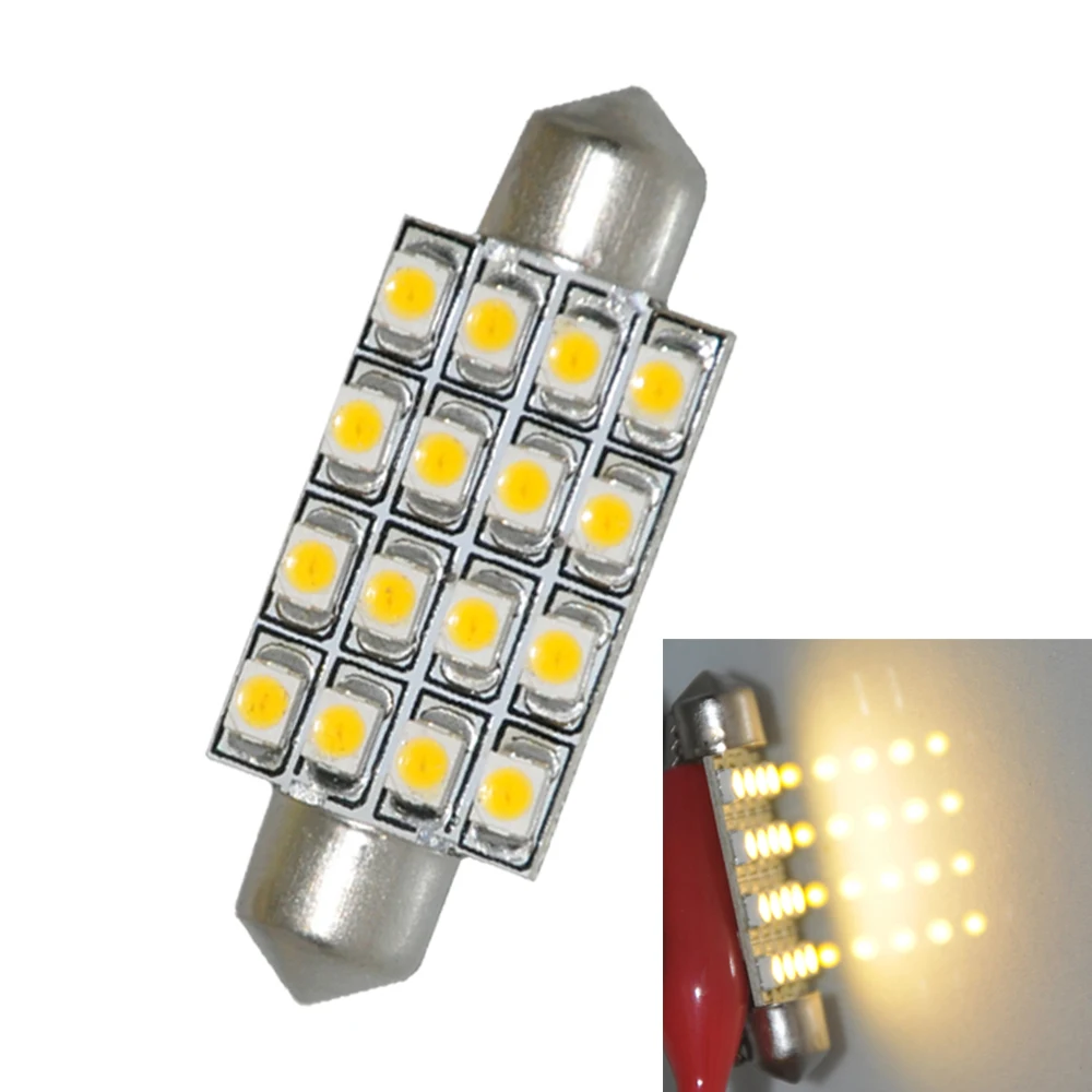 6 шт. 16 SMD лампы 42 мм белый теплый белого и синего цвета светодиодный Купол