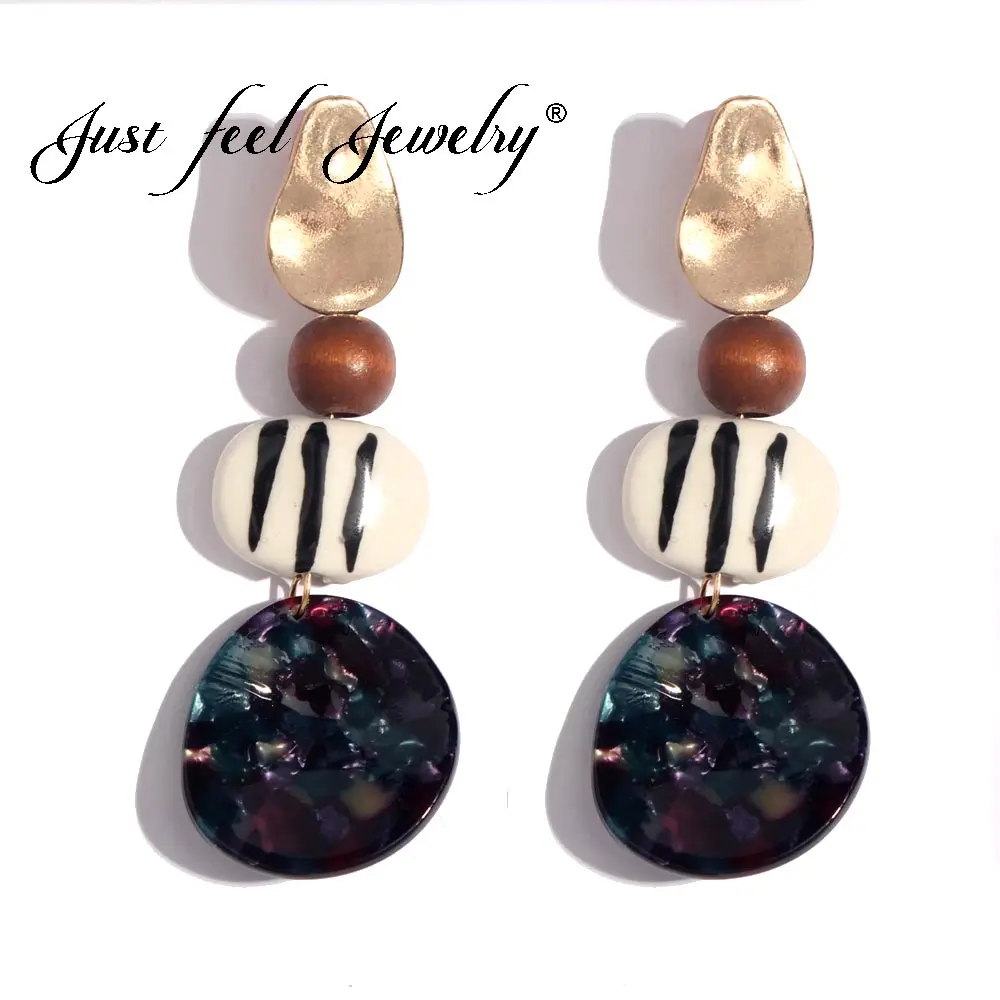 

JUST FEEL 2018 New Earrings Acrylic Wood Long Hanging Earrings Ethnic Fashion For Women Fashion Dangle Drop Earings Brincos