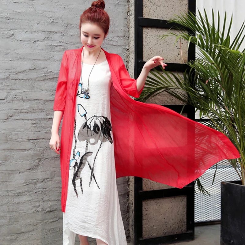 2019 размера плюс хлопок лен комплект из двух частей платье кимоно Пляжная туника