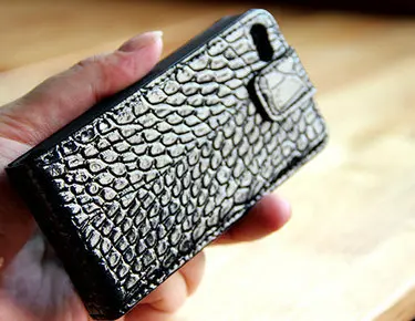 Crocodile Grain Leather Cover Case For IPhone 5+1PCS Screen Protector China Post Free Shipping |