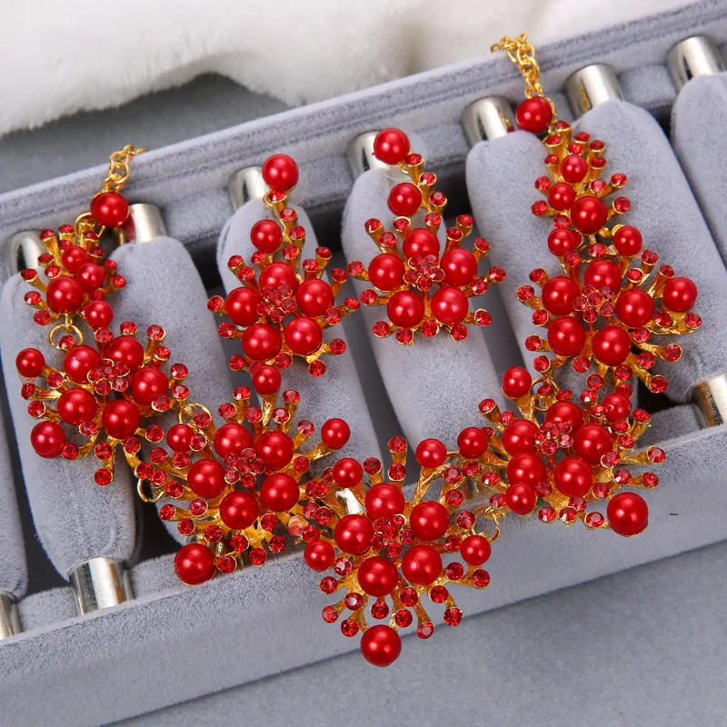 HIMSTORY новый дизайн цветок кристалл жемчуг невесты 3 шт. комплект Ожерелье Серьги