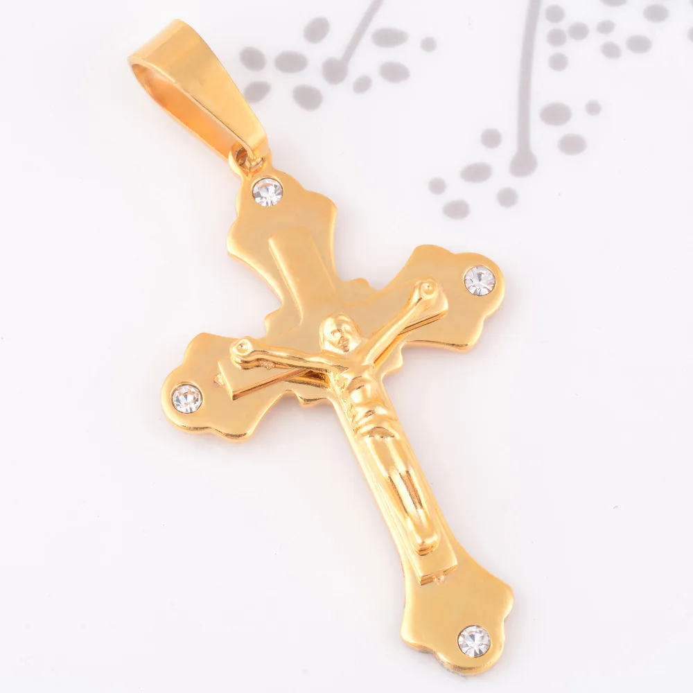 Для мужчин/Для женщин Нержавеющая сталь мода золотой кулон Цвет INRI Распятие