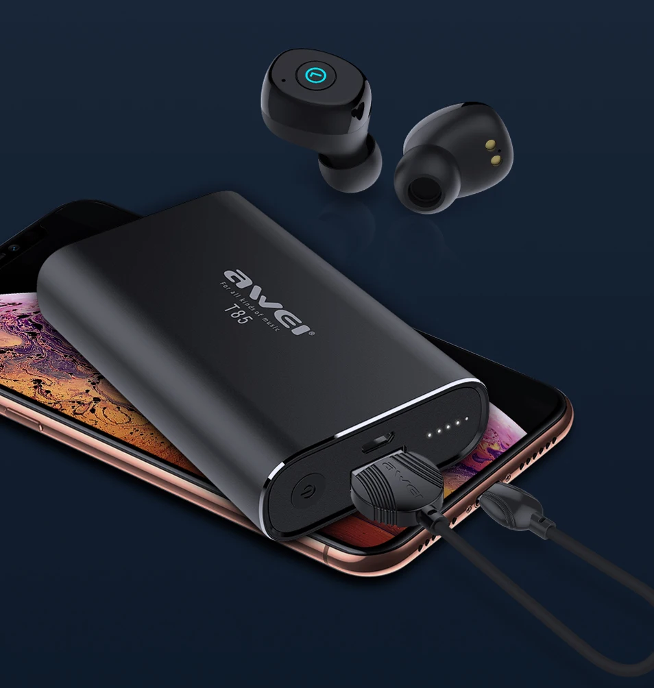 AWEI T85 TWS беспроводные наушники Bluetooth 5 0 1800 мАч power bank Мини с двойным микрофоном для