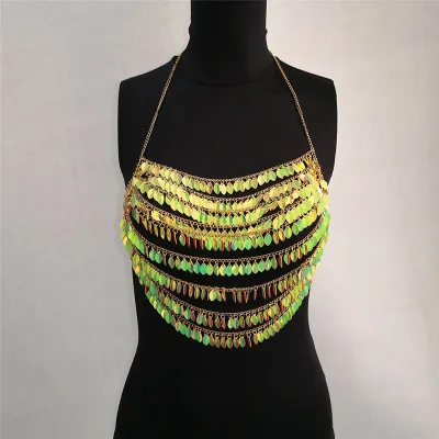 New Halter Rock Metal Camisetas Ladies Cropped Top Show Dance Wear Gold Sequined Tops Female Summer Club Tank Hollow Women |