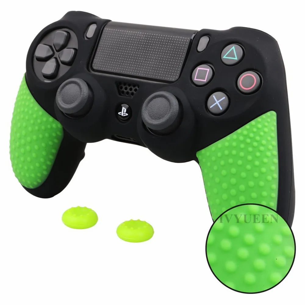 IVYUEEN Противоскользящий силиконовый чехол для Dualshock 4 PS4 DS4 PRO тонкий защитный чехол для контроллера с 2 захватами для большого пальца - Цвет: Зеленый