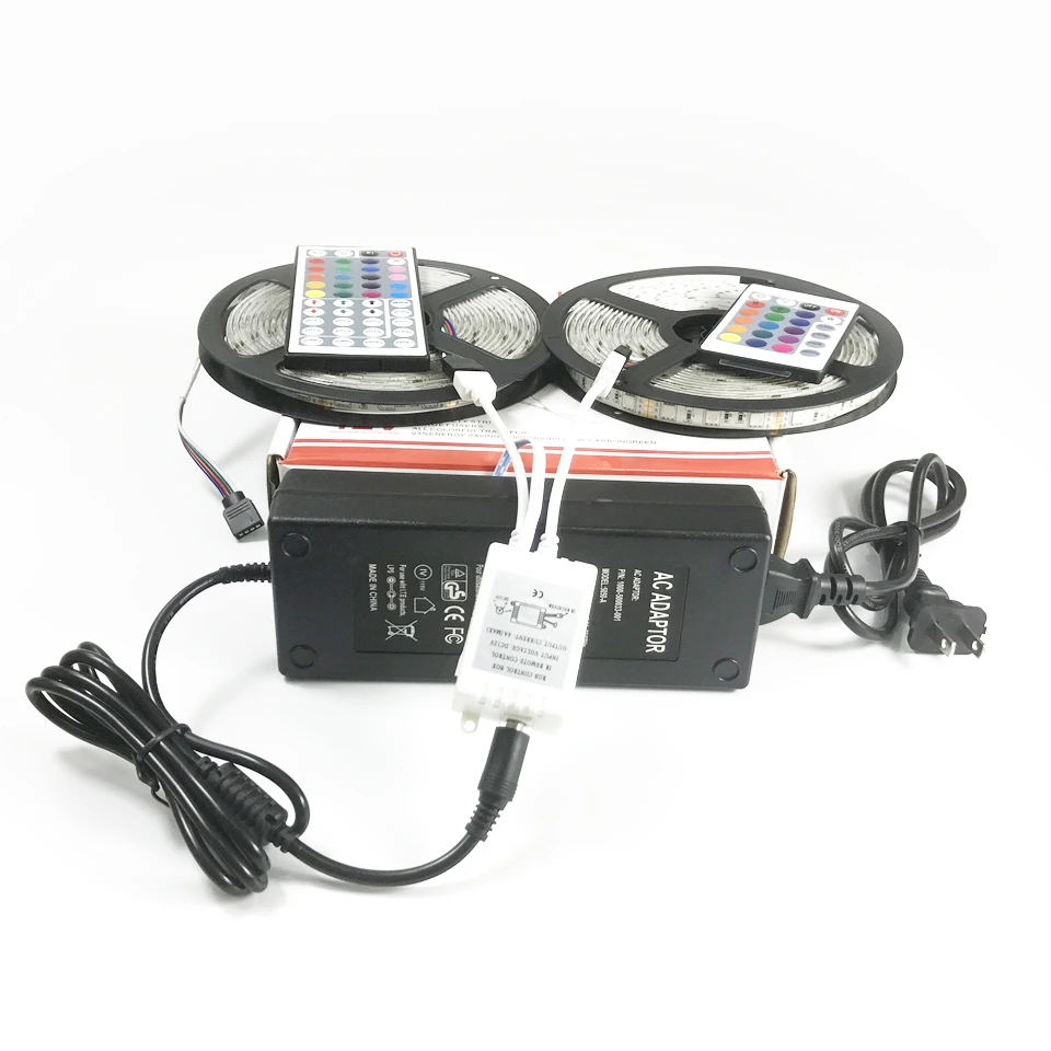 Светодиодный полосы 10 м IP20/IP65 Водонепроницаемый SMD5050 60 светодиодный/M RGB DC12V 10A с 24/44key Инфракрасный пульт управления и Мощность питания