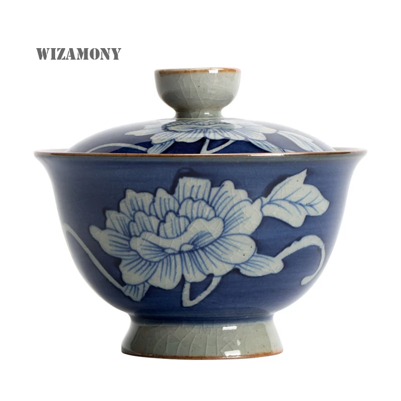 1 шт. WIZAMONY маленький голубой и белый Gaiwan китайский старинный глазурь Цзиндэчжэнь