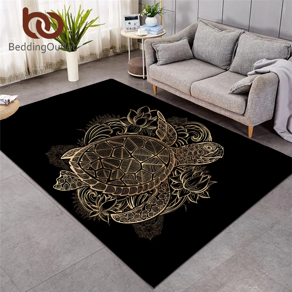 Коврик BeddingOutlet с черепахой Прямоугольный золотистого цвета для гостиной