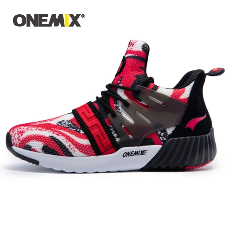 ONEMIX Original 2021 Men's High Shoes Breathable Boy Sport Slip-On Sneakers Athletic Boots Increasing Height Print Sports Shoes