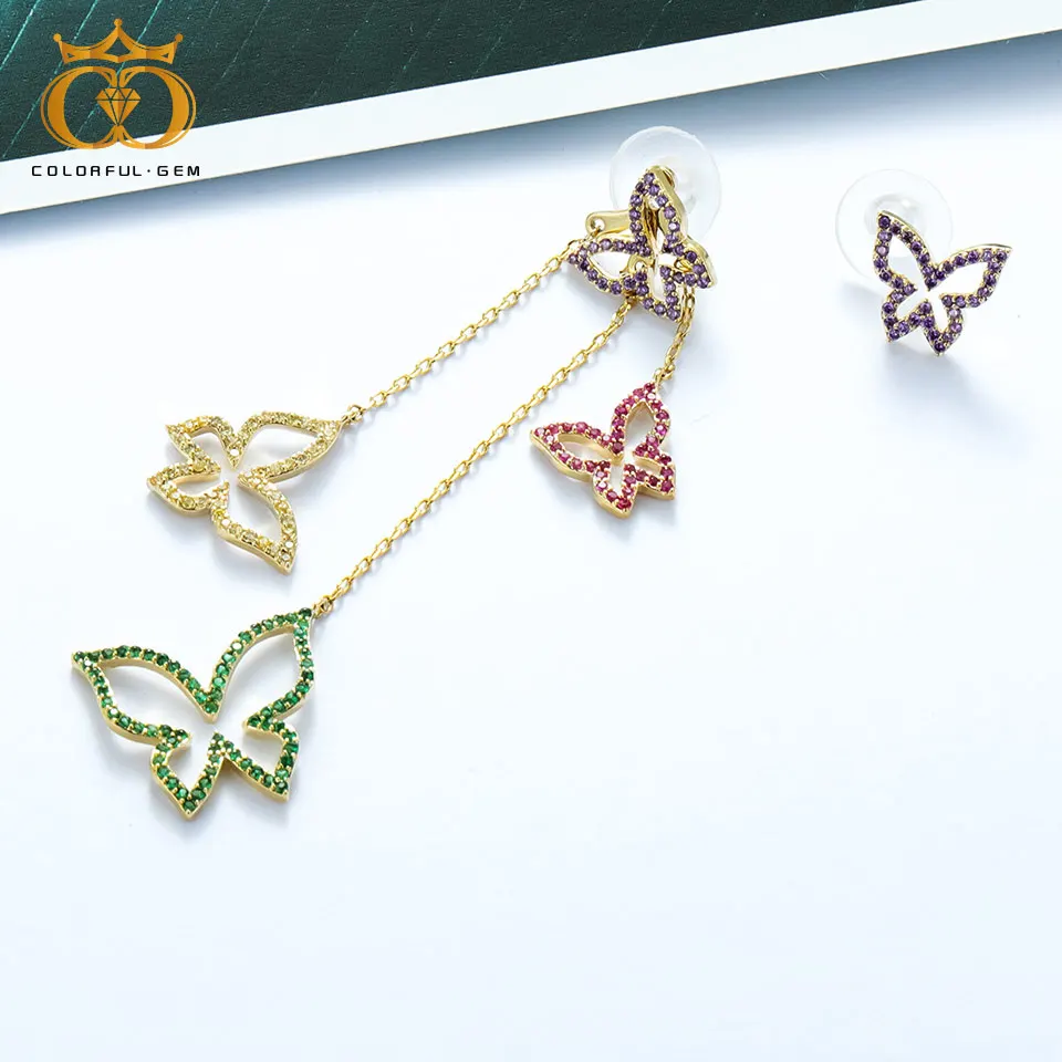 Красочные. GEM новые серьги Модные украшения полая Бабочка Длинный