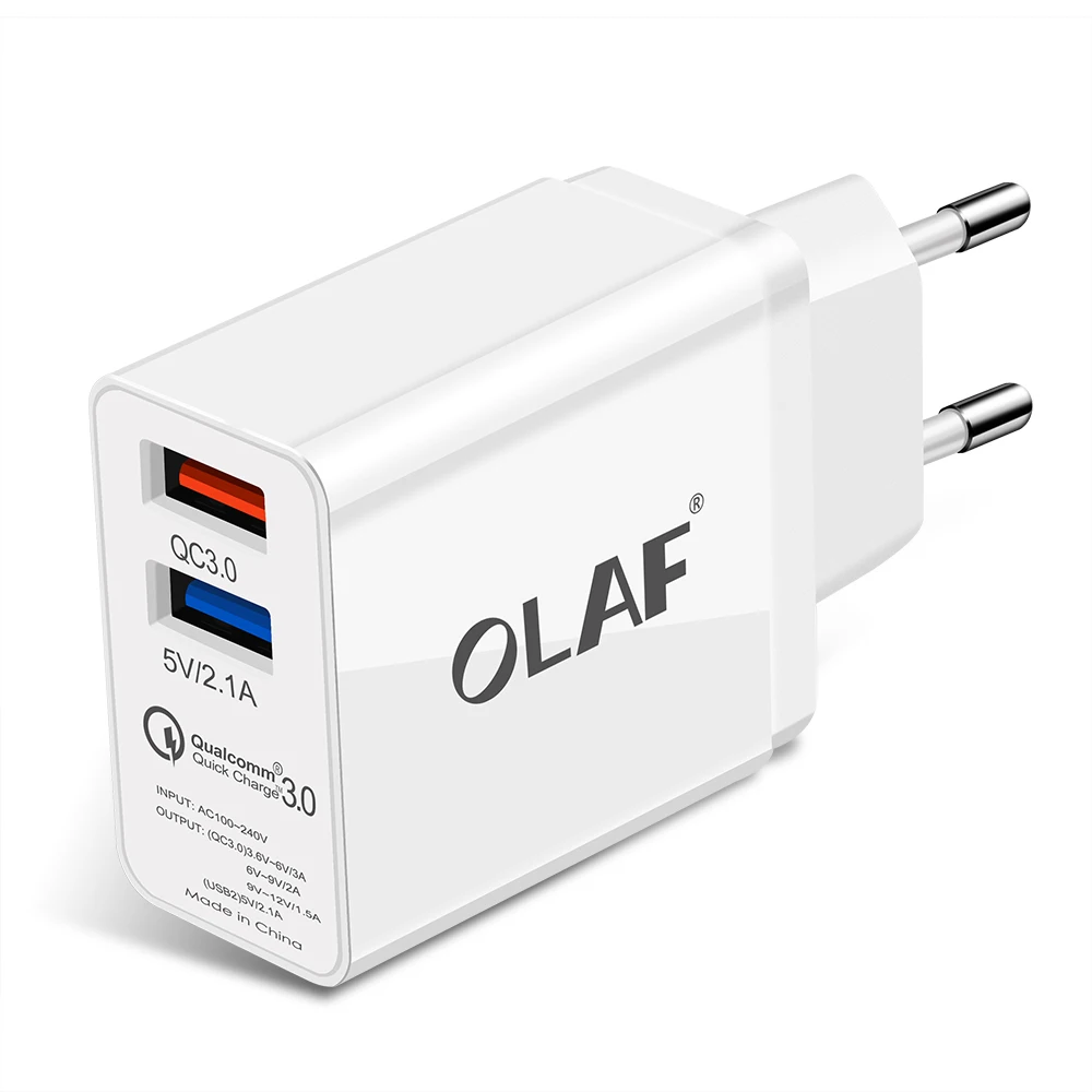 Only EU Charger Зарядное устройство OLAF с двумя портами USB, 30 Вт, быстрая зарядка 3,0, зарядное устройство для мобильного телефона, для путешествий, штепсельная вилка европейского стандарта, настенный адаптер, магнитный кабель Micro USB - Тип штекера: Only EU Charger
