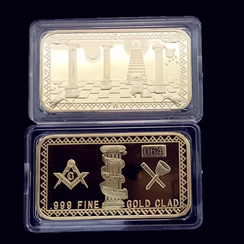 5 шт. коллекционные масонов бар масонские 1 OZ 24K покрыто настоящим с позолотой знак